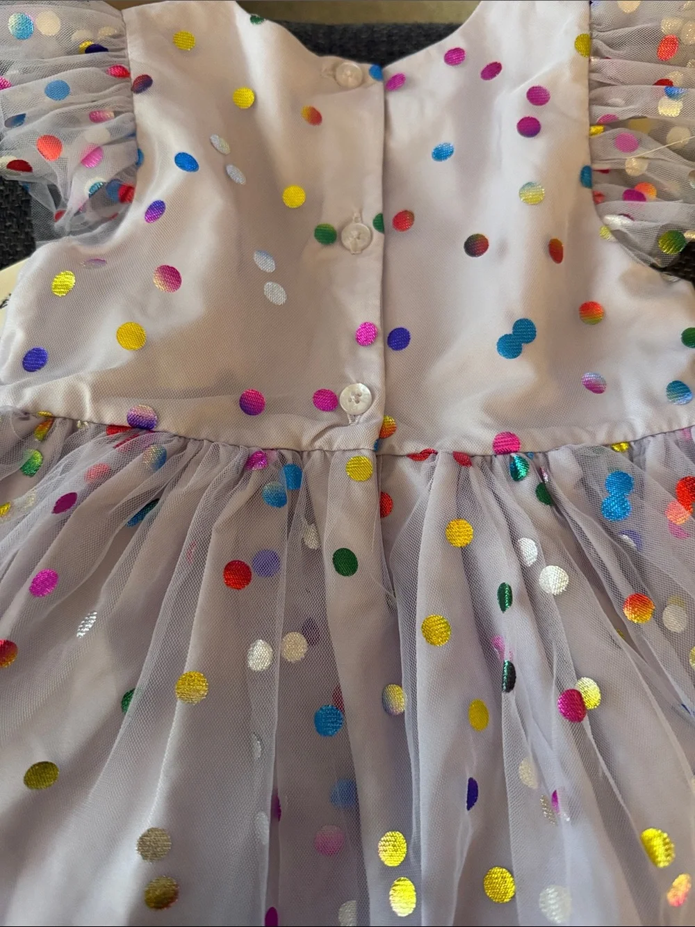 Pippa & Julie White Tulle Dress with Multicolor Polka Dots